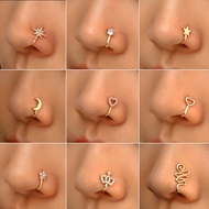 1Pc Copper Fake Piercing Nose Ring Heart Star Crown Clip On Nose Ear Clip Cuff Earring For Women Gir