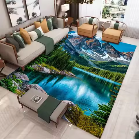 3D Realistic Santorini & Snow Mountain Natural Scenery Landscape Carpet Mat Rug - Modern Living Room