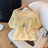 <[Summer Essential] Sequined Breathable Sweater Blouse - Stylish Bellies Covered