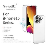 inno3C - 玻璃屏幕保護貼套裝 iPhone 15 Pro Max (抗菌全覆蓋鋼化玻璃屏幕保護貼 + AR鏡頭玻璃屏幕保護貼) 【買一送二】