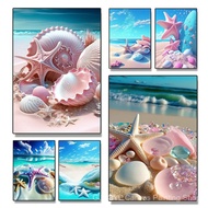 HL0L Simplicity Pink Pearl Seashell Starfish Coast Beach Poster Girly Summer Canvas Painting Wall Ar