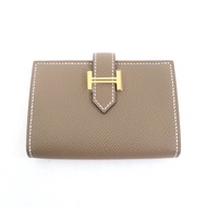 全新愛馬仕 Bearn Mini Etoupe Epsom 皮革皮夾，金色五金配件，H 標誌，包含零錢包、卡片包、W 印章，附原廠盒，法國製造，女士款