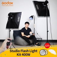 Godox 400Ws ชุดไฟแฟลชแฟลชสตูดิโอแบบ2ชิ้น200Ws แบบแสงไฟถ่ายภาพขาตั้งไฟกล้องทริกเกอร์กล่องนุ่มอุปกรณ์ส