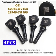 4PCS 52940-BV100 52940-CG100 52940-Q3100 TPMS Tire Pressure Monitoring Sensor 433MHz For Hyundai Cre