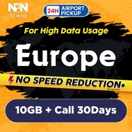 Europe Travel SIM Card | 10GB+Call 30Days | High Speed Travel Data Europe UK SIM