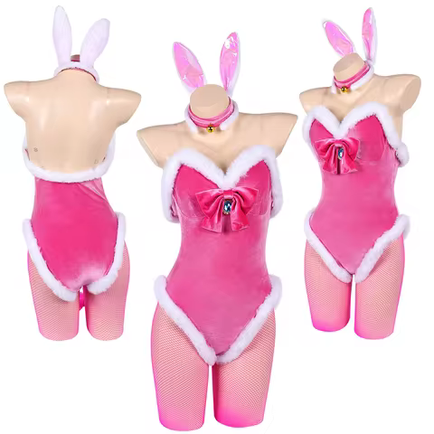 Princess Cosplay Peach Costume Adult Women Lingerie Pink Bunny Girl Furry Heart Cutout Bodysuit Bunn