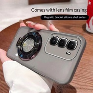 พร้อมเคสใส่โทรศัพท์ฟิลม์นิรภัยสำหรับเลนส์สำหรับ Infinix Hot 60 Pro Plus กล่องโลหะชุบหรูหรา X6886ขาตั