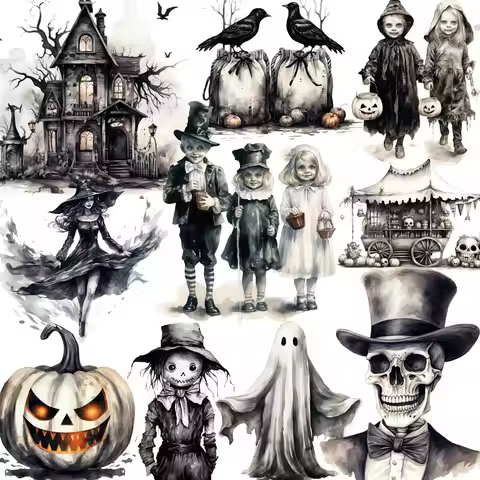 20Pcs/Pack Vintage Black Halloween Sticker DIY Craft Scrapbooking Album Junk Journal Decorative Stic