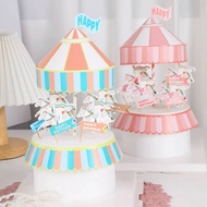 Cake Decoration Set Carousel Toy Cute Paper Blue Pink