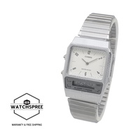 [Watchspree] Casio Vintage Style Analog-Digital Dual Time Stainless Steel Band Watch AQ800E-7A2 AQ-8