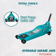 TOTAL Hydraulic Garage Jack (3 Ton), Low Profile Design: 80mm w/ Dual Pump for Rapid Lifting, Travel