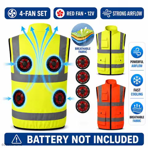 Men's 12V/5V 4-Fan Reflective Cooling Safety Vest High Visibility Breathable Workwear for Constructi