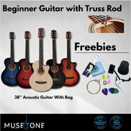 38 Inch Acoustic Guitar Package gitar kapok (COMBO Set/ Gitar Akustik/ Cutaway gitar murah) Truss rod