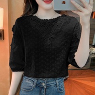 QKKshop พร้อมส่ง เสื้อแขนสั้นลูกไม้ เสื้อผู้หญิงดีไซน์หรู🌸ใส่ทำงานก็เริ่ด สวยหรูดูแพงไฮคลาสสุดๆ แต่ร