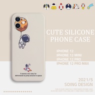 SOING Cute Silicone Phone Case for iPhone 12/iPhone 12 Mini/iPhone 12 Pro Max Casing Soft Cartoon Cover with Camera Cover Astronaut