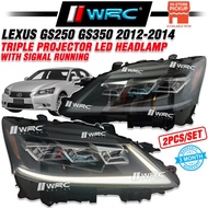 Lexus GS250 GS350 Triple Projector Led Headlamp With Signal Running ( Clear + Black )