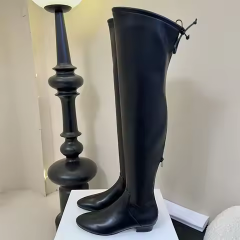 New Stretch Modern Over The Knee Boots For Women Round Toe Square Heels Boots Woman Classic Comfort 