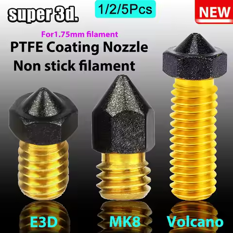 1/2/5PCS MK8/E3D/Volcano Brass PTFE Nozzle Coated Non Stick Filament 0.2/0.3/0.4/0.6/0.8/1.0mm 3D Pr