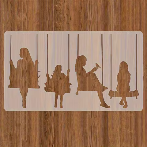1PC 8.1 x 11.8 Inch Girl on Swing Stencil Reusable Silhouette Painting Template for Wall Wood Canvas
