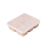 韓國 monee - 100%白金矽膠 專利雙鎖密封副食品分裝盒-奶茶棕-60ml x 6格
