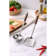 *( AJ ) Sodet Irus Motif Wooden Handle Dark Brown Plastic/ Spatula Stainless Steel