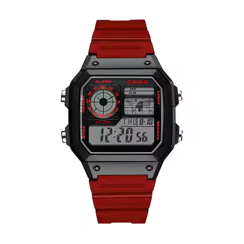 Digital 1200 Sport Electronic Unisex Watch Square LED Dial World Time Full Function Oak Series