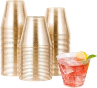 JustLiving 40Pack 9 oz Gold Plastic Cups Disposable 270ML Gold Glitter Plastic Cups Clear Plastic Tu