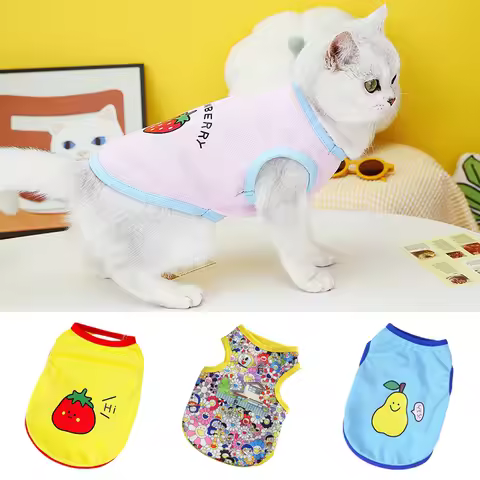 Cartoon Print Cat Puppy Vest Summer Pet Clothes for Small Dogs Cats Mesh Thin Kitten Sphynx Clothing