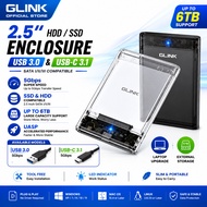 GLINK 2.5 Inch HDD SSD Enclosure USB 3.0 / USB-C 3.1 SATA External Hard Drive Case Support UASP 6TB