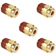 5PCS Brass Push to Connect Air Line Fittings, C36000 Material, for Truck Trailers and Industrial Air