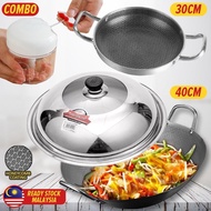 idrop [ Combo Set ] 40 - 45 CM Honeycomb Cooking Wok + Lid Cover + 30CM Frying Pan + Garlic Cutter