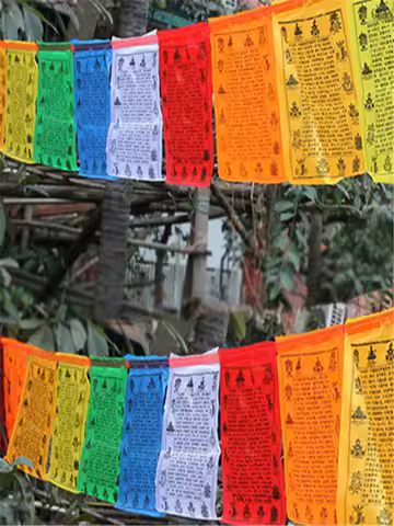 Silk Tibetan Buddhist Prajna Paramita Sutra Prayer Flags Colorful Print 6 Meters Long 21 Pieces per 