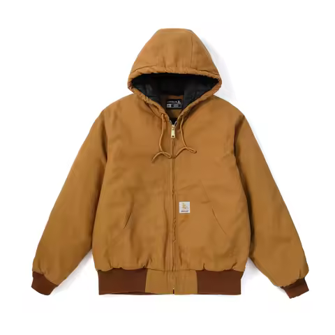Winter Active Jacket Quilted 90s Vintage Washed Work Wear Duck Canvas Hooded Y2k Oversize Bomber Det