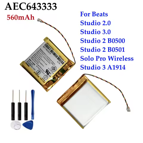 560mAh Wireless Headset Battery AEC643333 for Beats Studio 2.0, Studio 3.0, B0500, B0501,Solo Pro Wi