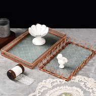 Begonia Embossed Glass Metal Edge Tray Metal Rectangular Tea Tray Storage Ornaments Tea Cup Fruit Tr