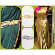 Ready stock = Gold and Silver Leaves Metal Belt Elastic for saree,  gown, dress and blouse