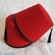 JENNIFERDZ Tarboosh Fez Hat, Red Color Breathable Felt Fez Cap, Costume Accessories Moroccan Hat Rou