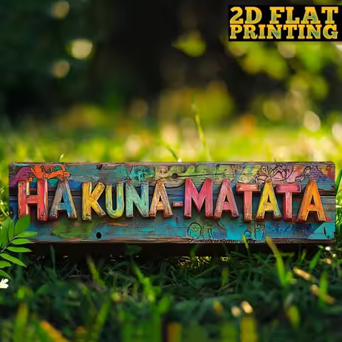 Vintage "Hakuna-Matata" Metal Sign - 4x16" Colorful Cartoon Decor, Home Cafe Restaurant Wall Art