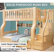 👦🏻 Solid Wood Bunk Bed Wooden Double Decker Bed Set For Kid Children Adult Queen Bunk Beds Katil Dua Tingkat 双层上下床