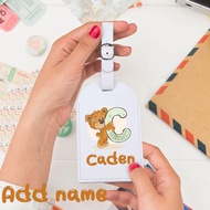 Cartoon Letter Bear Custom Name Schoolbag Tag Custom Initial Letter with Name PU Leather for Suitcas