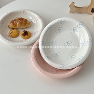 Cute Ribbon Pastel Plate Aesthetic Pastel Ribbon Motif Plate/ Cute Dessert Plate/ Cafe Dessert Plate