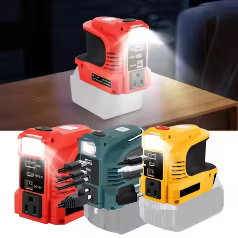 180W Power Inverter with LED Work Light for Dewalt 20V 18V Li-ion Battery DC 12V AC 110V/220V Modifi