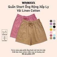 C77 - Seven Stars Pleated Wide Leg Women's Linen Shorts C77