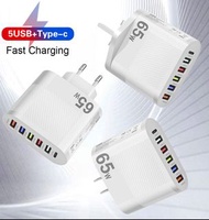 65W 5USB + 1Type-c 手機充電器 旅行充電頭 歐美英韓插頭 跨國批發