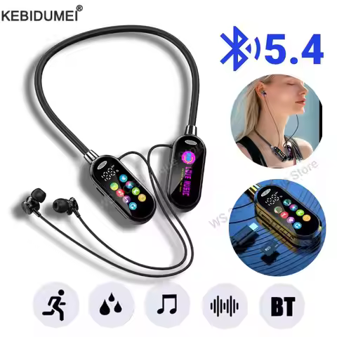 Bluetooth 5.4 Neck-Hanging Earphone LED Display HiFi Sound Earbuds Wireless Headphones Sports Gamer 