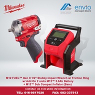 Milwaukee M12 M12 FUEL™ Gen II 1/2" Stubby Impact Wrench + + M12™ Sub Compact Inflator (Bare) Combination Pack