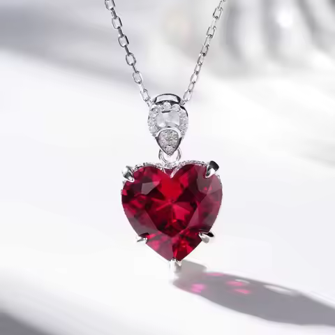 Luxury Platinum Solid Platinum PT950 Women's Necklace Pendant Diamond Love Ruby Jewelry