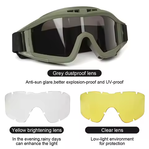 Outdoor Airsoft Tactical Goggles 3 Lenses Wind and Dust Resistant Shooting Motocross Mountaineering 