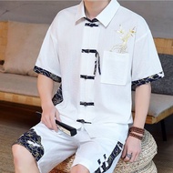 【00118s8zmdk38.my】 中国风唐装短袖衬衣男士夏季冰丝百搭宽松休闲男款衬衣潮Chinese Style Tang Suit Short-Sleeved Shirt Men  Summer