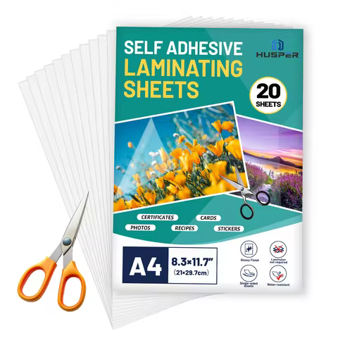 A4 Size Clear Self-Adhesive Laminate Sheets Pack of 20 Waterproof Photo Sticker Film No Machine Or H